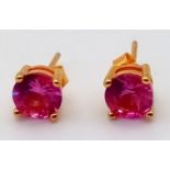 A Pair of Pink Topaz set in 925 Gilded Silver Earrings.