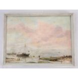 Estuary Sunrise - Oil on Canvas by F.White. In frame - 40 x 31cm.