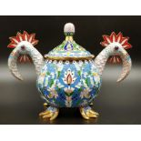 A Spectacular Russian Silver-Gilt and Cloisonné Enamel Lidded Sugar Bowl. Richly gilded interior