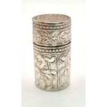 A VINTAGE SOLID SILVER CYLINDER PILL BOX . 3.5 X 2.5.
