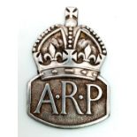 A Vintage British Silver A.R.P. Badge. Back pin missing. Hallmarks for London 1938.