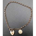 A 9K Yellow Gold Belcher Link Bracelet with Heart Clasp and St Christopher Charm. 20cm. 3.73g