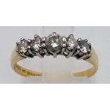 An 18K Yellow Gold Five-Stone Diamond Ring. 0.6ct. Size L. 2.28g total weight.