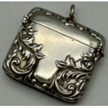 Silver vesta case with ALBO SILVER N.CHE:RE written where the hallmark would usually be. weighs 26.