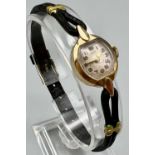 A Ladies Tudor (Rolex) Wristwatch. 9K gold case - 15mm. Mechanical movement. A/F. 8g total weight.
