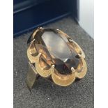 Vintage German 8 carat GOLD RING, having extremely large faceted SMOKEY QUARTZ set to top in