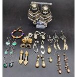 Job lot of earrings (13 pairs, 4 singles) to include a few silver pairs. Please see photos for