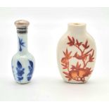 Early Chinese porcelain hand painted snuff bottle. 6cm x 4cm, together with one solid silver top