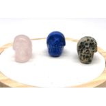 Three Miniature Crystal Skulls - Dalmatian Jasper, Rose Quartz and Lapis Lazuli. 2 x 2.5cm