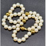 18k Yellow Gold pearl sphere choker necklace 22.6g