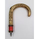 A Russian Gilt Enamel Solid Silver Walking Stick Handle in Original Box. 17 x 11cm. 114g.