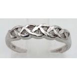 9K WHITE GOLD DIAMOND SET BAND RING 0.10CT 1.5G SIZE K