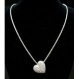 A Beautiful Designer Italian Picchiotti 18K White Gold Diamond Heart Pendant Necklace. Heart pendant