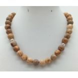 A Vintage Jasper Bead and Silver Necklace. 36cm. 10mm beads.