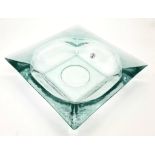 Vintage hand made large and heavy glass ashtray. 21cm x 21cm. Total weight: 1.1kg