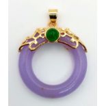 A Lavender Jade Doughnut Pendant on Gilded Attachment. 3cm diameter.