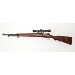 A 1953 La Coruna Model M43 Bolt Action Rifle. Spanish made - calibre 7.92mm. Fitted side rail