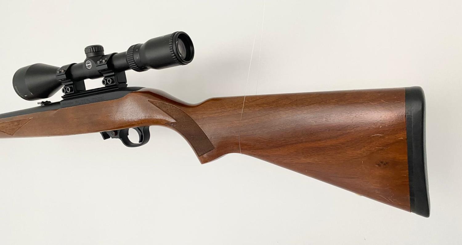 A Ruger Model 10/22 Semi Automatic Rifle. Good wood stock. Fitted Hawk Sport HD 3-9X50 scope and - Image 2 of 5