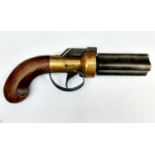 A Deactivated English Pepper Pot Black Powder Pistol. A muzzle loading four barrel .32 calibre