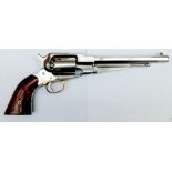 A Deactivated 1858 New Army Black Powder Revolver. Made by Uberti. It has an 8 inch barrel and is .