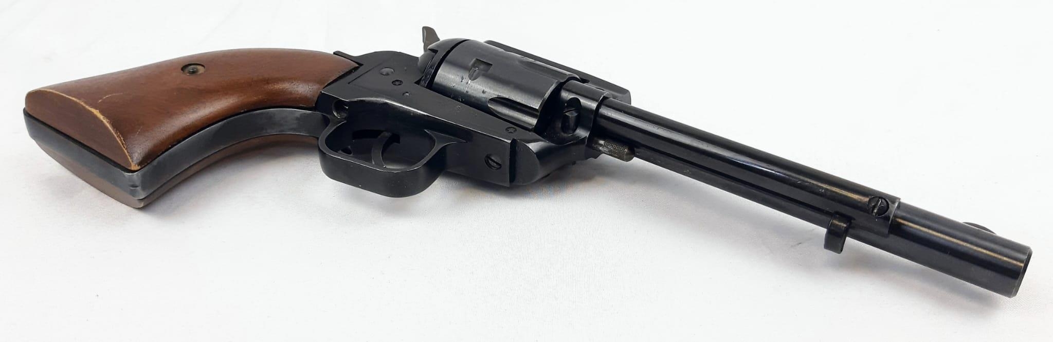 A SAXBY & PALMER COLT STYLE REVOLVER (DEACTIVATED) BLACK FINISH WITH WOODEN GRIPS. - Image 3 of 10