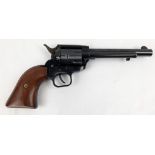 A SAXBY & PALMER COLT STYLE REVOLVER (DEACTIVATED) BLACK FINISH WITH WOODEN GRIPS.