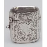 An Antique Silver Vesta Case. Hallmarks for Birmingham. 3.5 x 4.5cm.