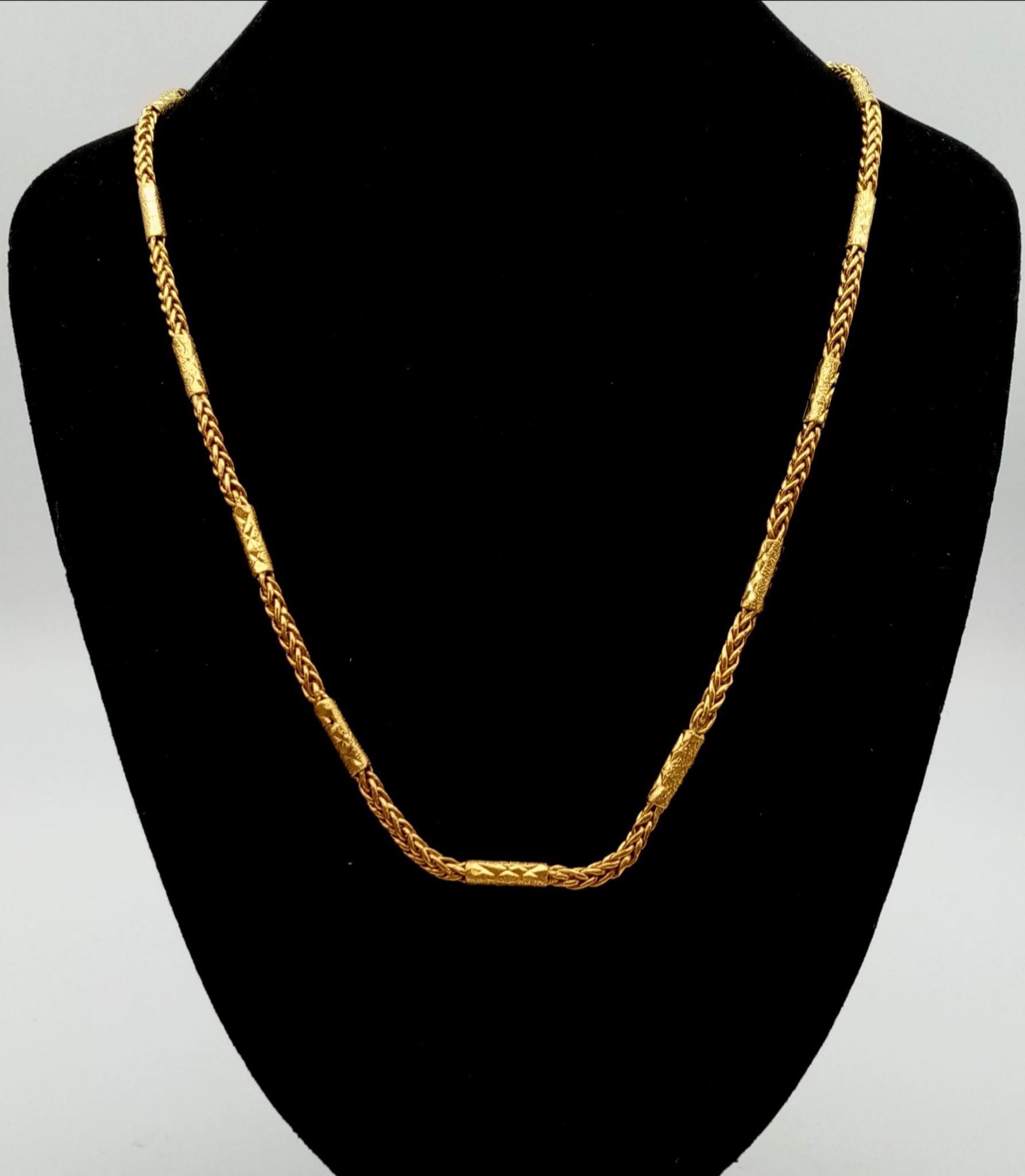 A 23K Yellow Gold Foxtail-Bar-Link Chain. 56cm. 45.22g. Tiny hole damage on one bar so a/f. Ref -