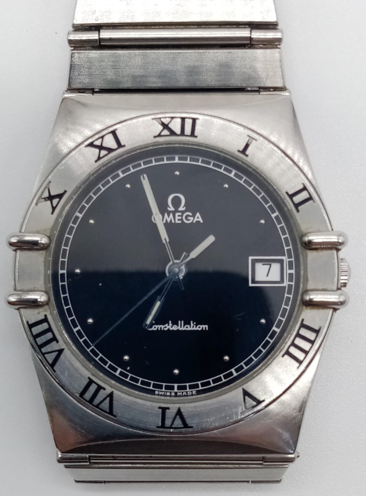OMEGA CONSTELATION QUARTZ BRACELET WATCH WITH ORIGINAL BOX AND PAPERS. 32mm. Needs batteries. - Image 3 of 13