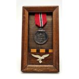 WW2 German Eastern Front Medal and Luftwaffe Eagle in Frame. No Glass.