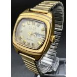 A Vintage Rone Bifora Gents Watch. Expandable strap and two-tone metal case - 45mm. Gilded dial with