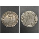 A 1551-53 Edward VI Silver Shilling Coin. Facing bust, Rose I value XIIr.y tun MM. Spink -2482. VF
