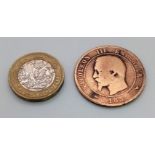 A Napoleon 1855 Ten Centimes Coin. Please see photos for conditions.