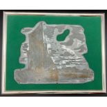 A Vintage Cast Metal (Possibly Pewter) Plaque Depicting a Sailing Scene in Metal Shelf Frame 26 x