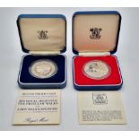 Two Royal Mint Silver Proof Crown Coins - Celebrating the Queens 1977 Jubilee and the marriage of