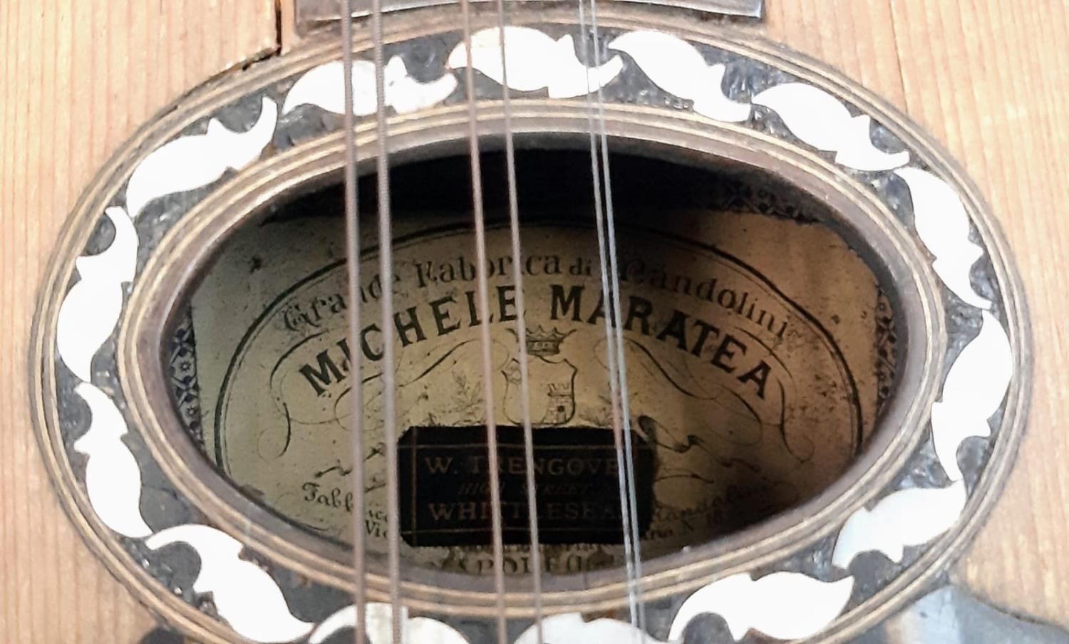 A Antique 1890s Roundback Mandolin. Marks for: Michele Maretea - W. Trengove of Whittlesea. In - Image 9 of 14