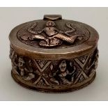 An Antique Burmese Solid Silver Snuff or Pill Box. Wonderful embossing decoration throughout. Good