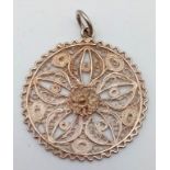 Vintage or Antique Silver Filigree Pendant Highly Detailed 3.5cm Diameter.