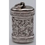 A Rare Shaped (barrel) Antique Silver Vesta Case. Hallmarks for Birmingham. 3.5 x 2cm.