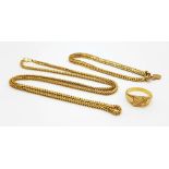 A 22k yellow Gold Foxtail Chain and Bracelet Plus a 21k yellow gold signet ring. Bracelet and