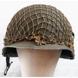 WW2 US M1 Swivel Bale Helmet with front split seam. Nice clean example with original cam net.