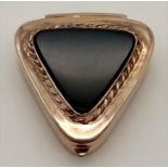 A Vintage Solid Silver Onyx Triangle Pill Box - In the form of a Pendant. 3cm. 15.1g total weight.