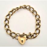 A 9K Yellow Gold Curb-Link Bracelet with Heart Clasp. 20cm. 33g. Ref - 3399.