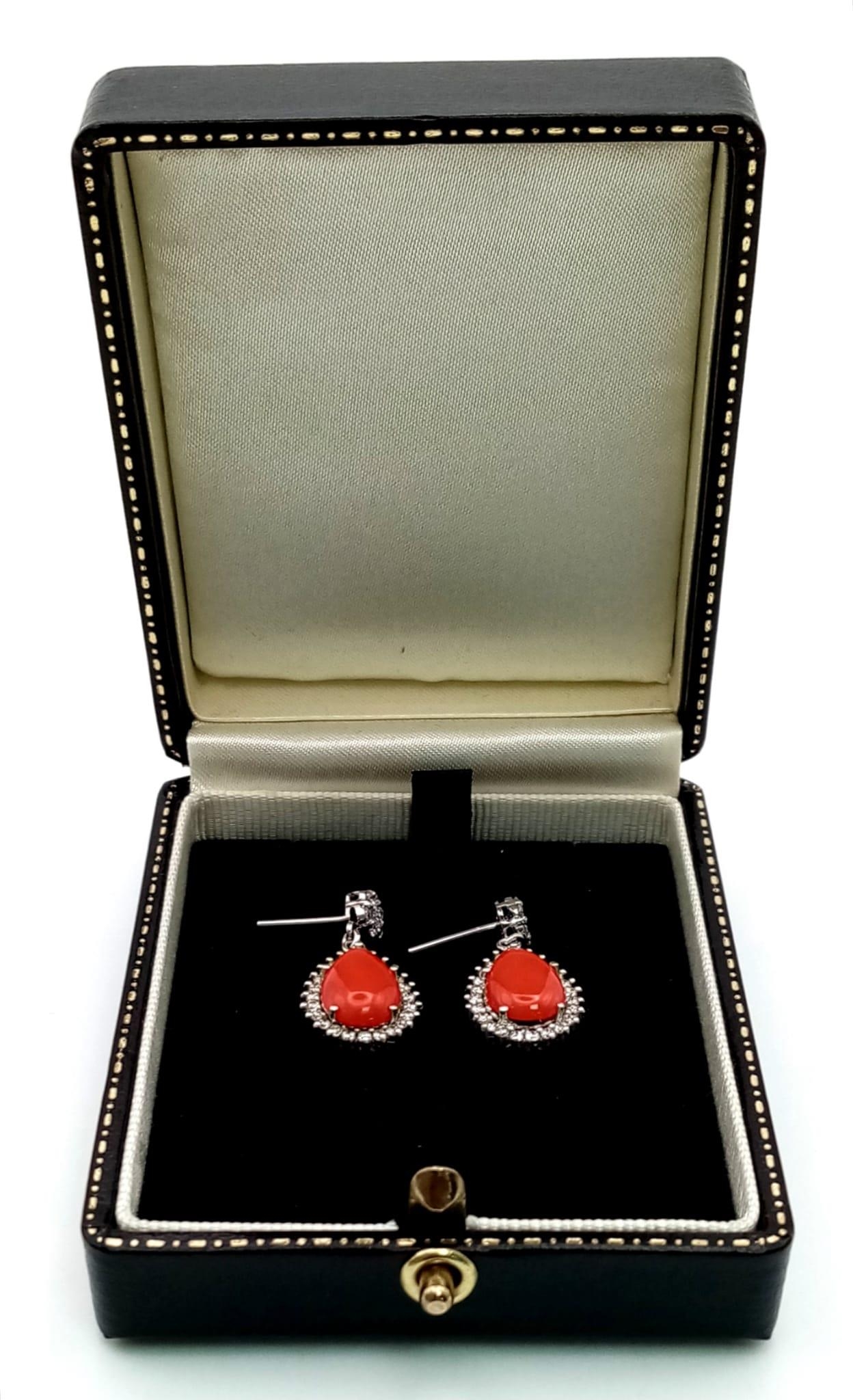 A glamorous pair of 18ct white gold earrings with polished natural red coral and diamonds (1.5 - Image 4 of 4