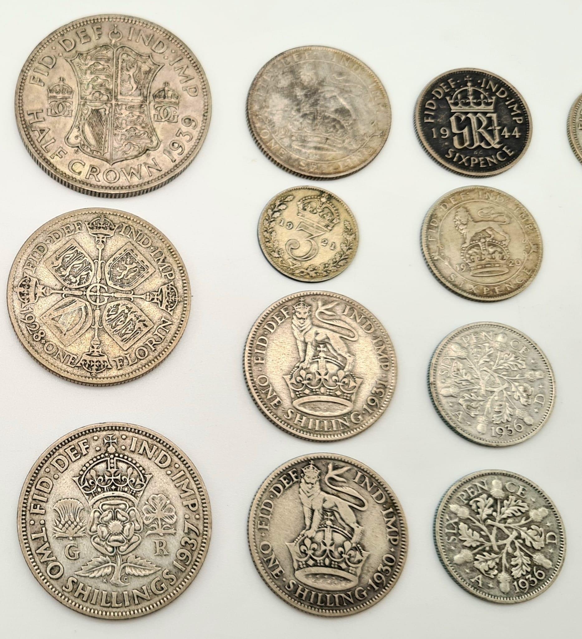 A Selection of Vintage Silver (.500) English Coins. Please see photos for conditions. 185g total - Image 4 of 8