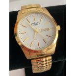 Gentlemans Quartz ROTARY WRISTWATCH in gold tone. Day/Date model,having white face with golden