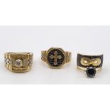 Three 14K Yellow Gold Stone Set Rings. Size O, U and V. 24g total weight. Ref - 883.