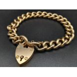 A 9K Yellow Gold Curb-Link Bracelet with a Heart Clasp. 16cm. 18.77g. Ref - 531.