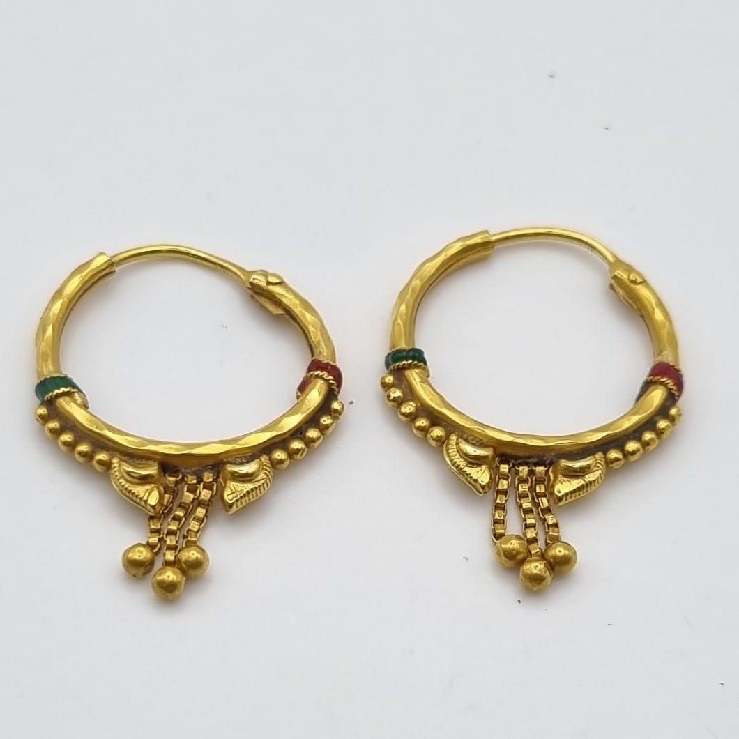 A Pair of 21k Yellow Gold and Enamel Hoop Earrings. 6.72g total weight. Ref - 8820. A/F.