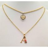 Two Gold Chains with Pendants: A 21k Yellow Gold Chain with the Letter A Pendant - 2 and 44cm - 3.9g